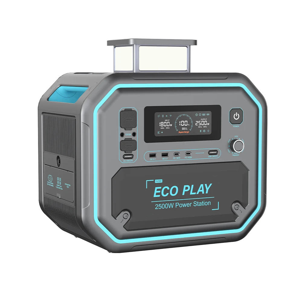 2400W Home Outdoor LiFePO4 Lithium Battery Solar Power Station with MPPT Controller Flashlight Camping Car Portable Power Supply