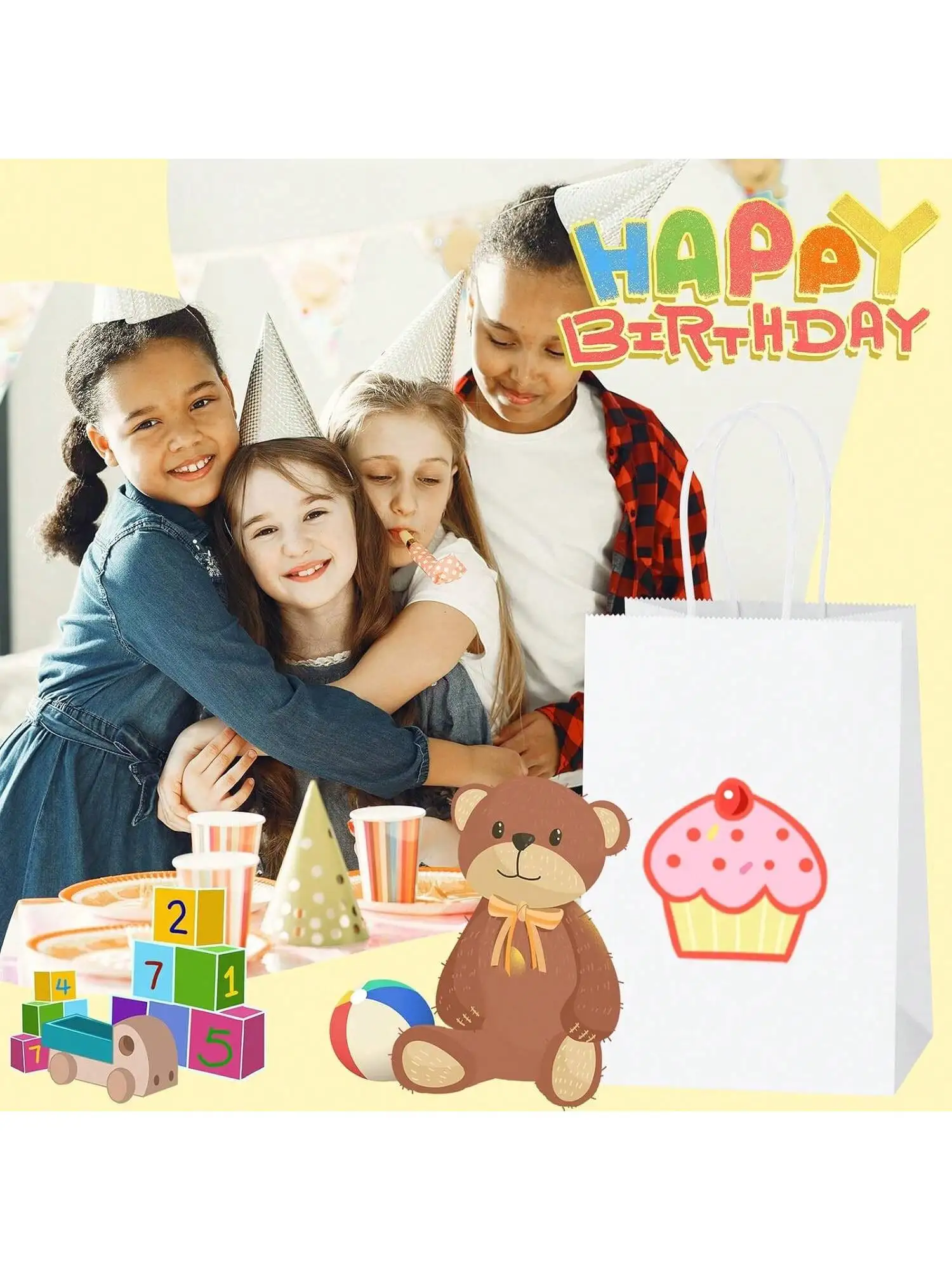 30 Stück weiße Party-Geschenktüten aus Papier für Geburtstage, Hochzeiten, Babypartys – perfekt für Partygeschenke für Kinder und Erwachsene – Detail 3
