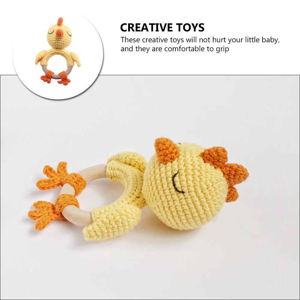 1 Stuks Houten Rammelaar Creatieve Kuiken Vorm Baby Handheld Rammelaar Stimuleren van het zicht Grijpen Hand-oogcoördinatie Vroeg Onderwijs