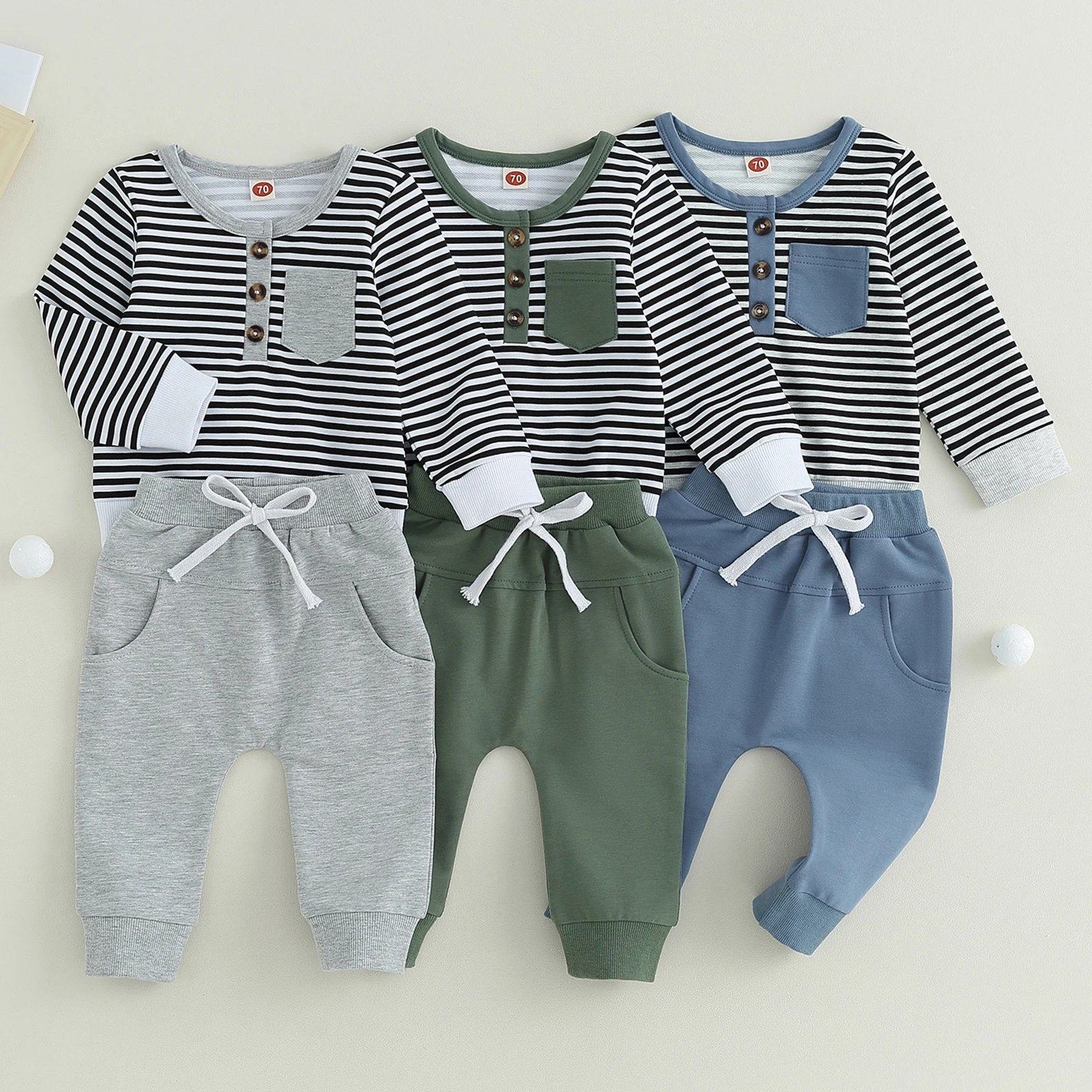 

Mildsown Toddler Boys 2 Pieces Fall Clothes Striped Long Sleeve Sweatshirt and Elastic Pants for Baby Autumn Outfits