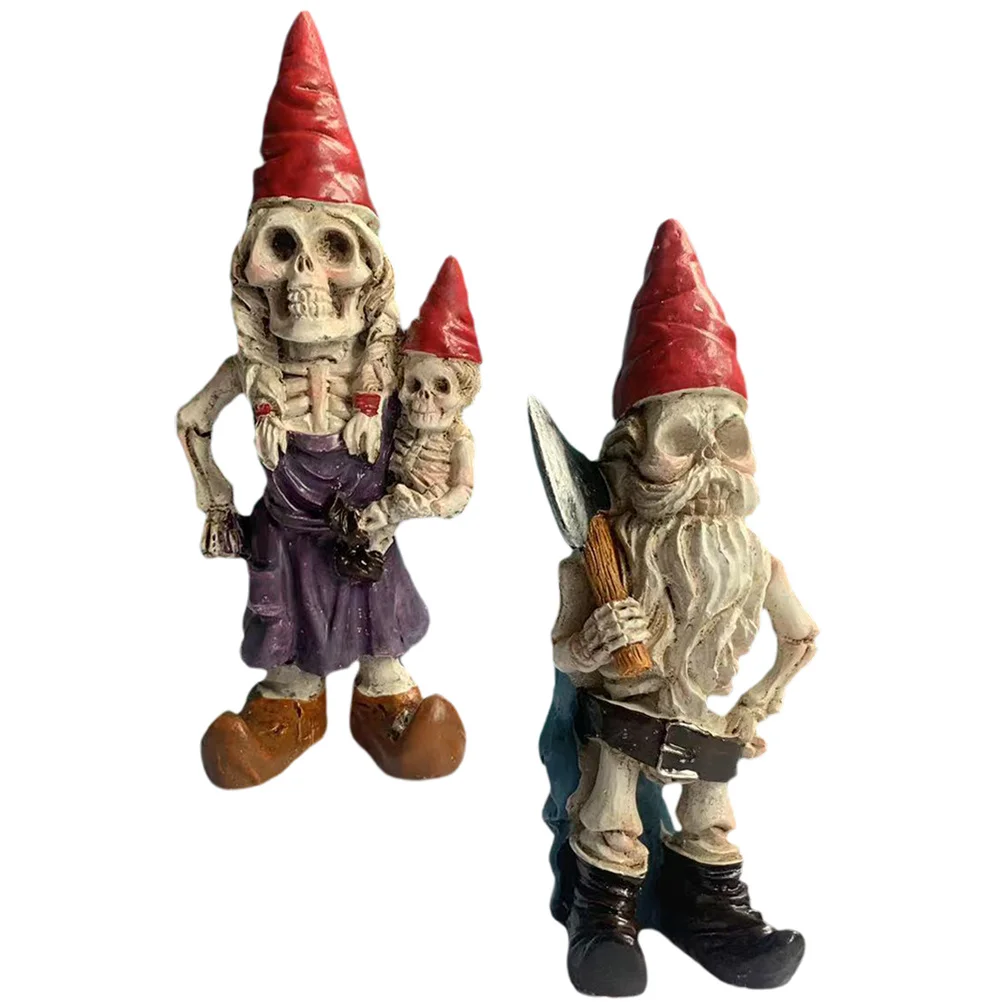

2Pcs Halloween Gnome Garden Statue Resin Micro Landscape Decoration Outdoor Indoor Long-Lasting Fade-Resistant