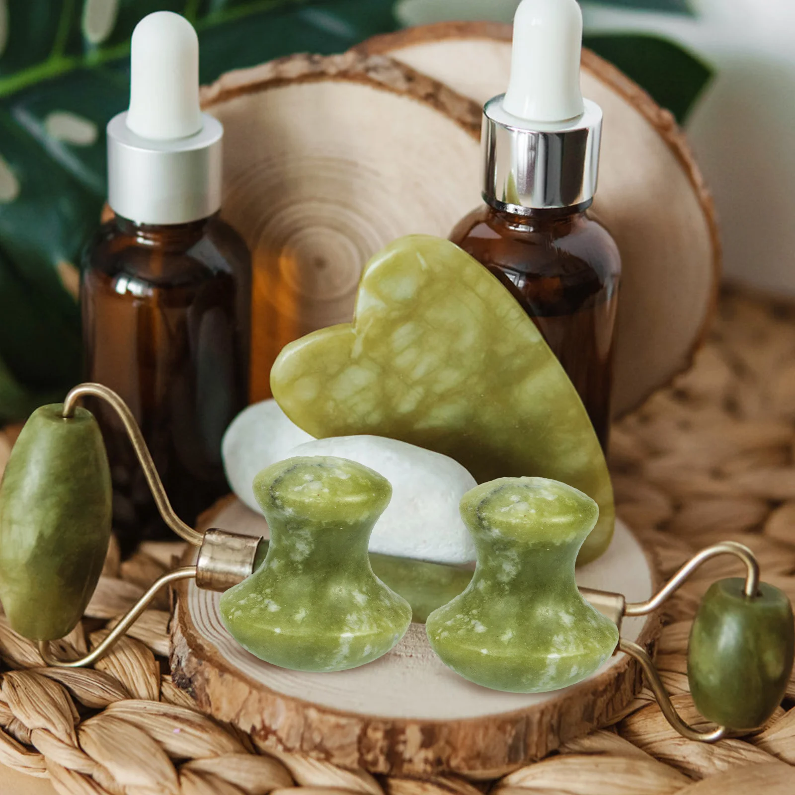 2Pcs Facial Gua Sha Jade Mushroom Massage Tool Scraping Roller for Face Eye Neck Skin Relaxation Beauty Care Gua Sha Tool