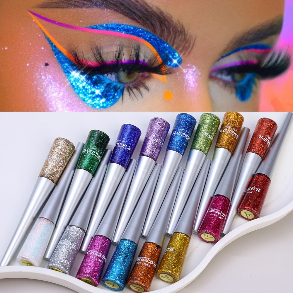 Lápiz Delineador de ojos líquido con purpurina, 16 colores, resistente al agua, duradero, sombra de ojos, cosmético de belleza, diamante brillante, maquillaje delineador de ojos