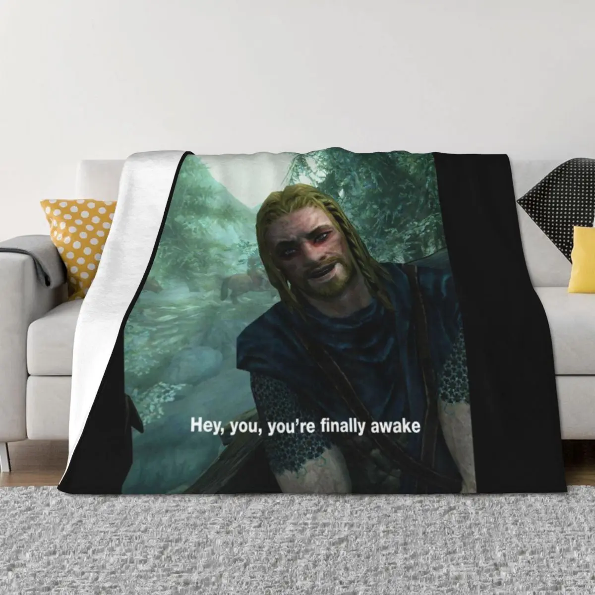 

Hey You You're Finally Awake - Skyrim Meme Throw Blanket for sofa For Baby Vintage Sofas Blankets