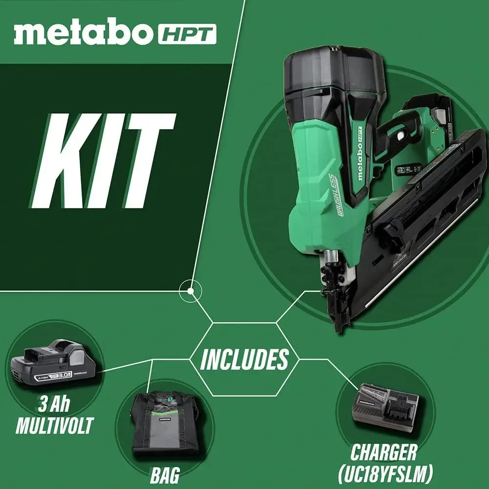 Metabo HPT Cordless 18V MultiVolt™ Framing Nailer Kit | Accepts 2-Inch to 3-1/2-Inch Clipped & Offset Round Paper Nails