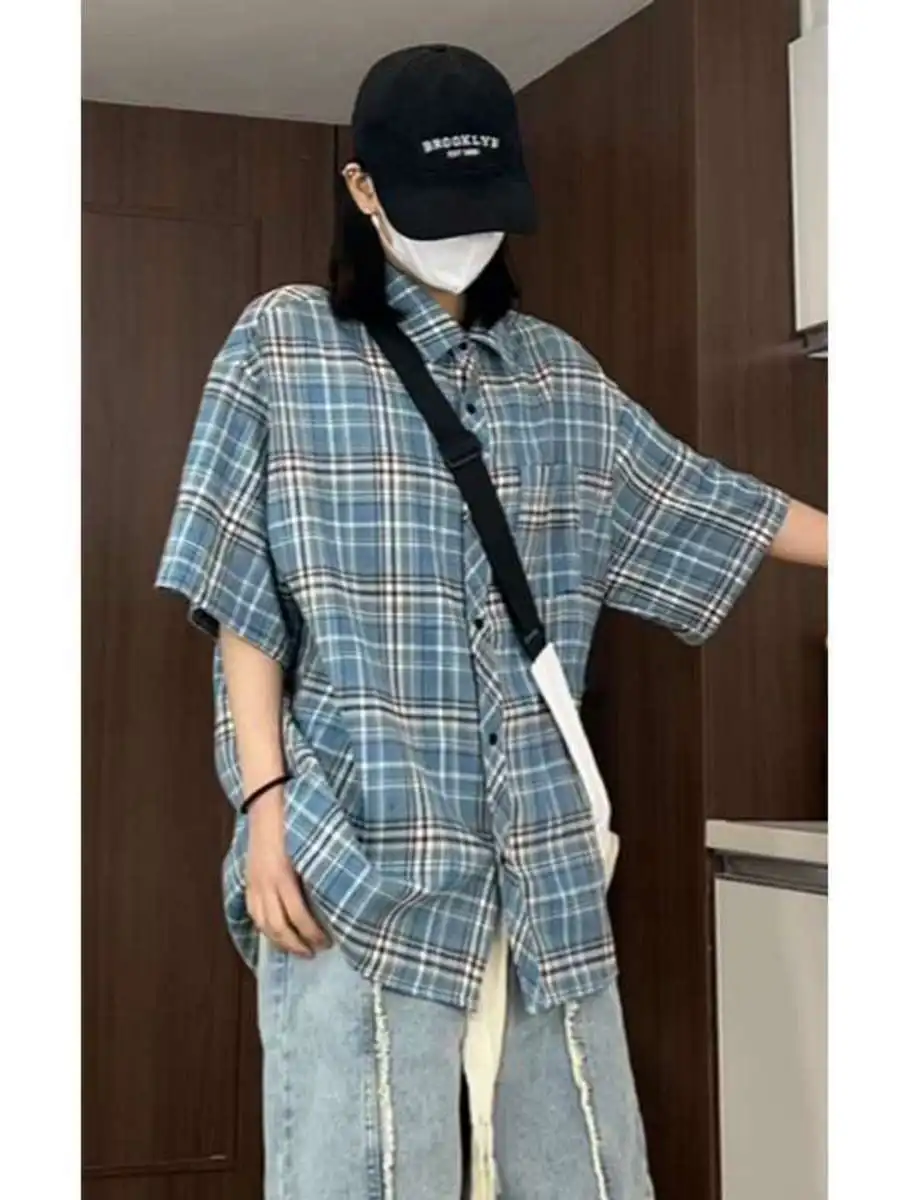 

Loose Fit Plaid Long Sve Men's irt Summer Season Japanese Design Sensation Outerwear Casual Faion plus Size Spring Autumn
