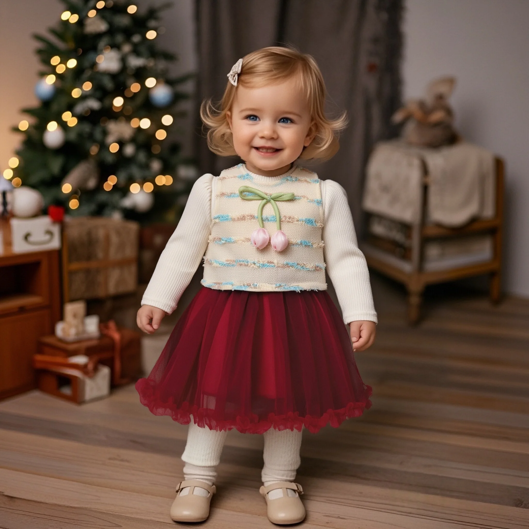 

2pc/Set Girls Dresses Autumn/Winter Tulip Mesh Vest Long Sleeve Baby Girl Dress Sweet And Cute Princess Dress Baby Clothing