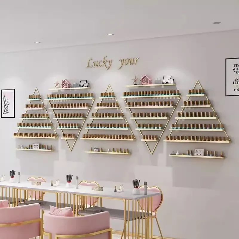 Manicure shop iron art nail rack nail polish shelf nail polish shelf display rack triangular shelf on the wall.