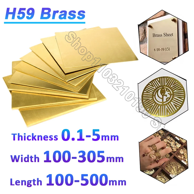 1Pc Brass Sheet Thickness 0.1/0.2/0.5/1-5mm H59 Brass Plate Metal Cutting CNC Frame Model DIY Contruction Brass Pad L=100~500mm