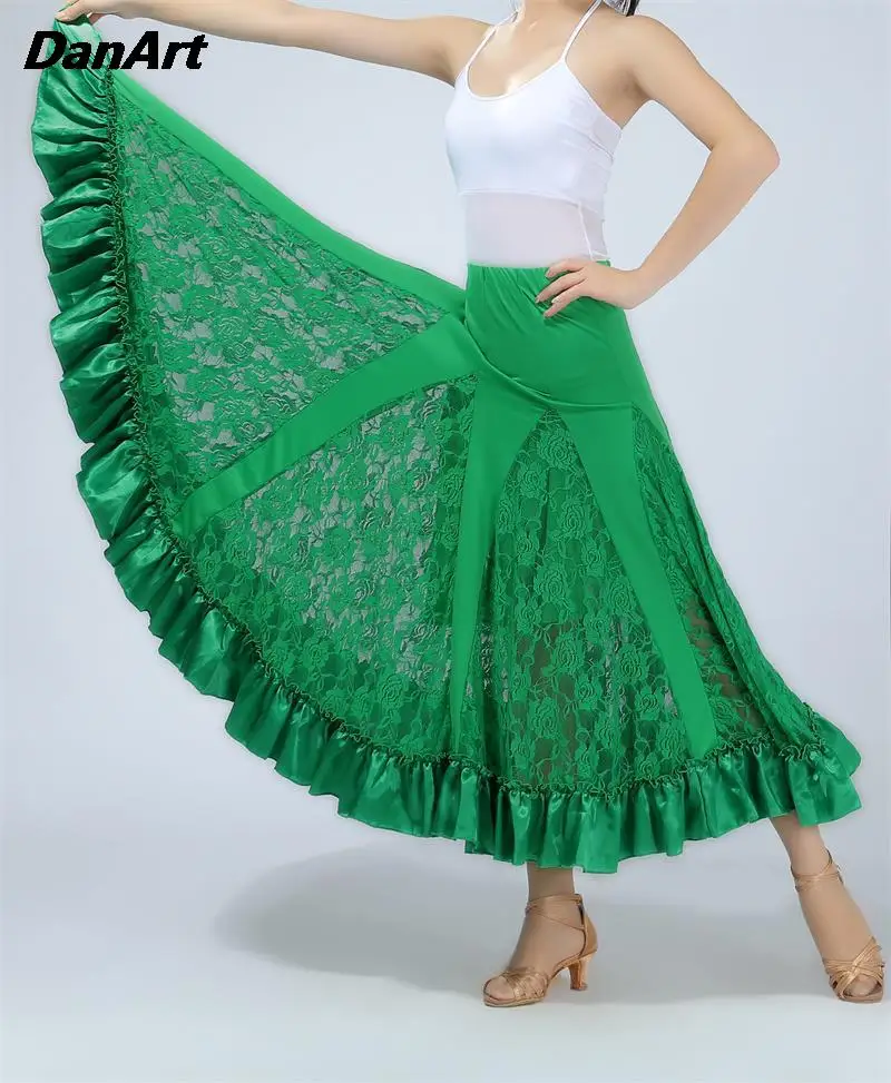 

Modern Dance Lace Long Skirt Waltz Dance Lace Skirt Big Swing Skirt Waltz Latin Dance Salsa Rumba Practice Training Half Skirt