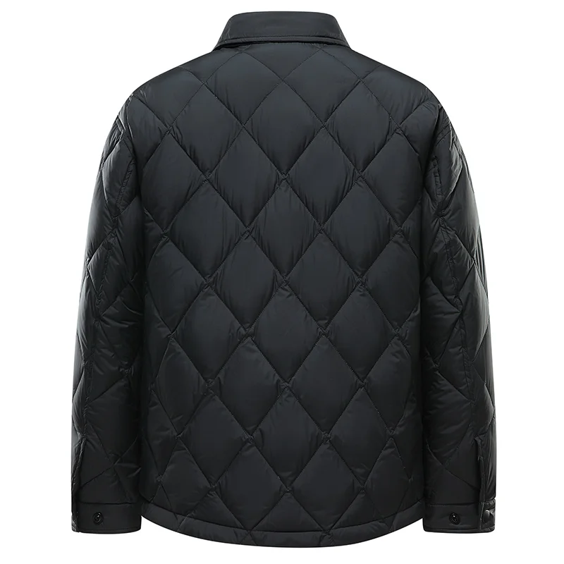 Inverno masculino casual lapela à prova de vento pato para baixo parkas jaqueta casaco homem diamante xadrez bolso botão parka masculino casaco