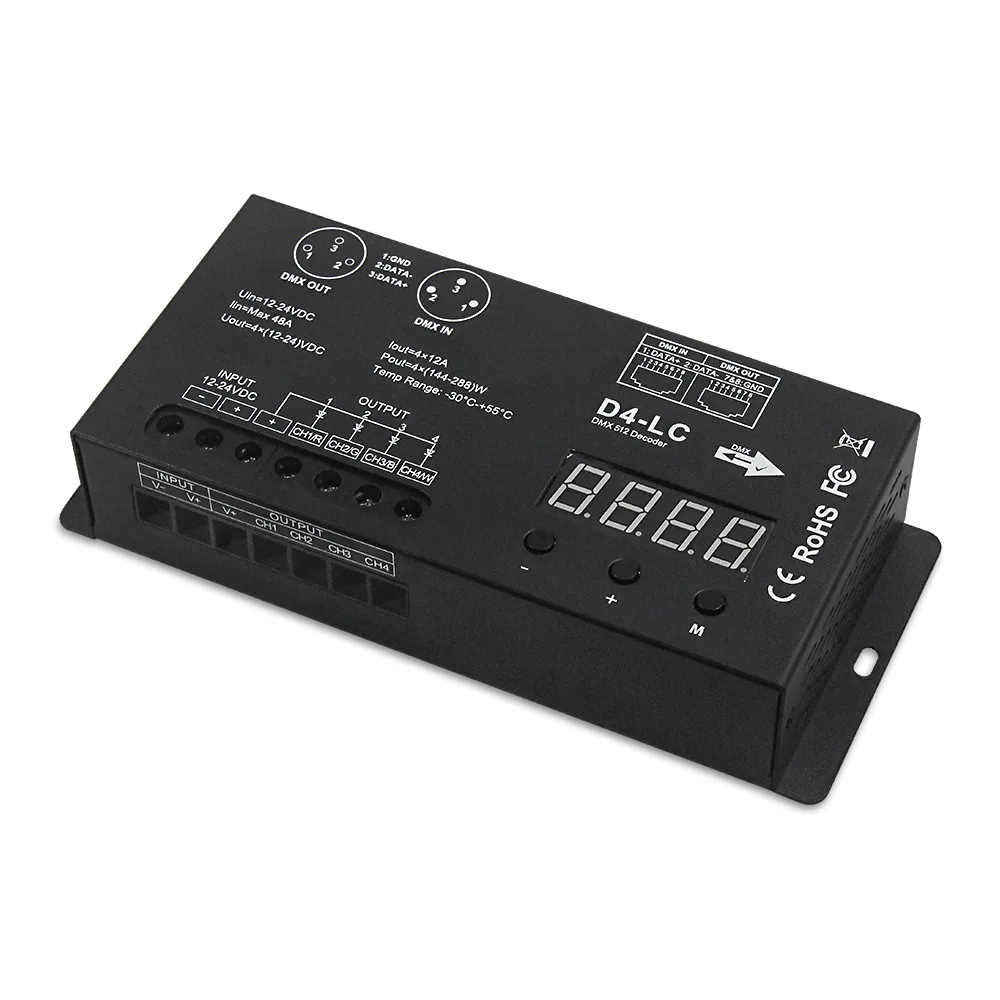 High Power 4 Channel DMX512 Decoder RGBW Display DMX512 Controller Stage Light Engineering