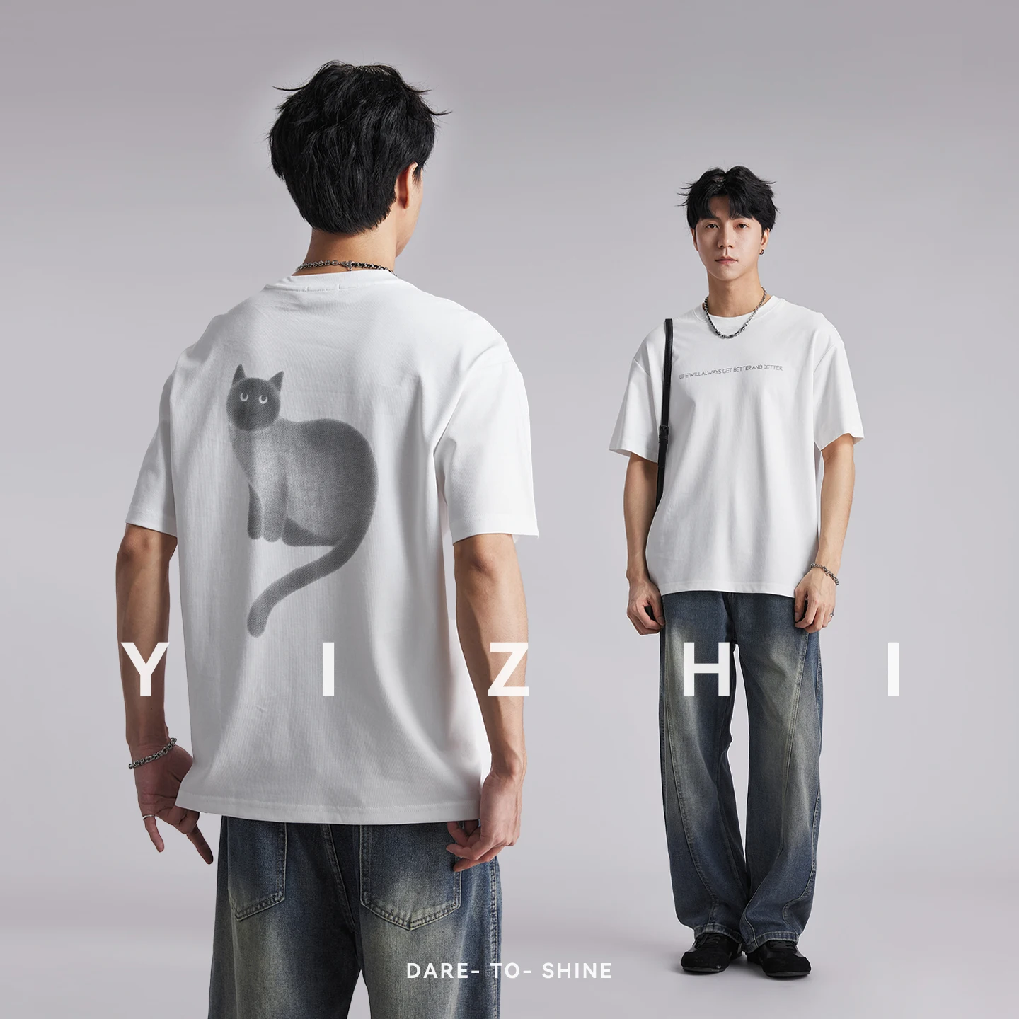 

Fashion Men's Cat Letter Print T-Shirt 2026 Summer Loose Comfortable Breathable Casual Couple Short Sleeve Tops