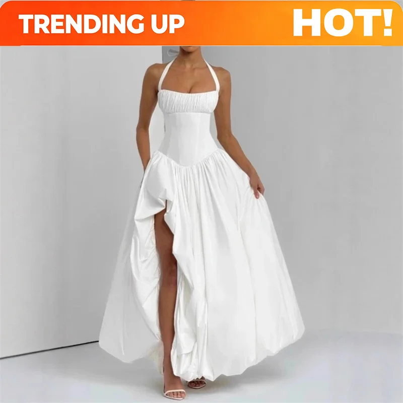 French High Quality Vacation Halter Mermaid Dress Waist Slimming Side Slit Princess Gown For Women Beach Party Wedding Romantic
