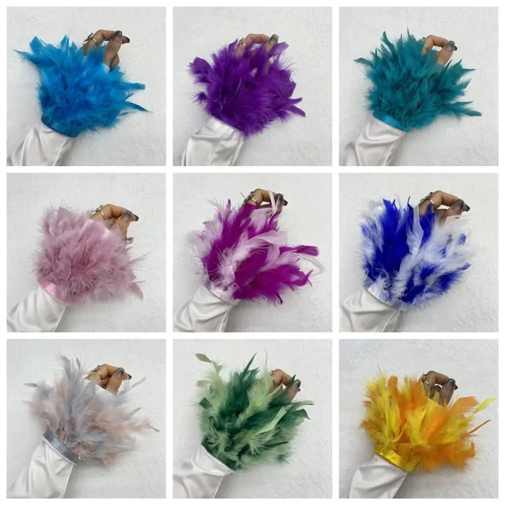 Plumas de pavo, puños de plumas de piel, pulsera con lazo para el pelo, muñequeras de plumas suaves, pulsera de plumas divertidas coloridas, círculo para Cosplay