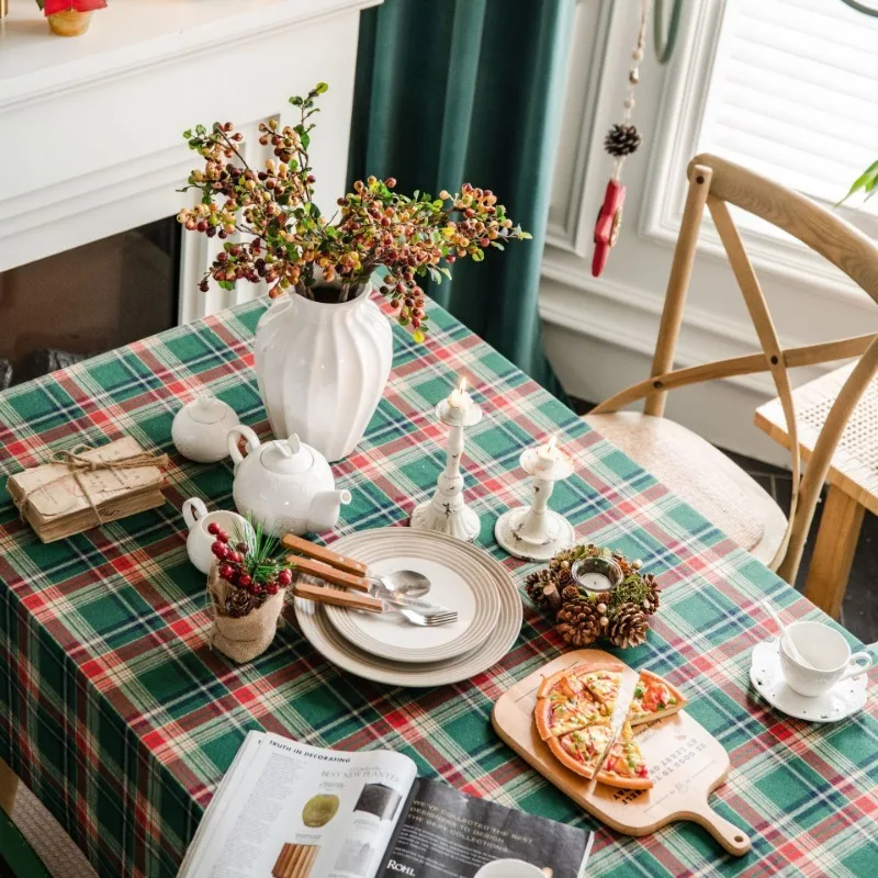 Christmas Plaid Style Table Cloth Washable Dustproof Indoor Outdoor Thick Dining Table Tablecloth Party Christmas Decoration