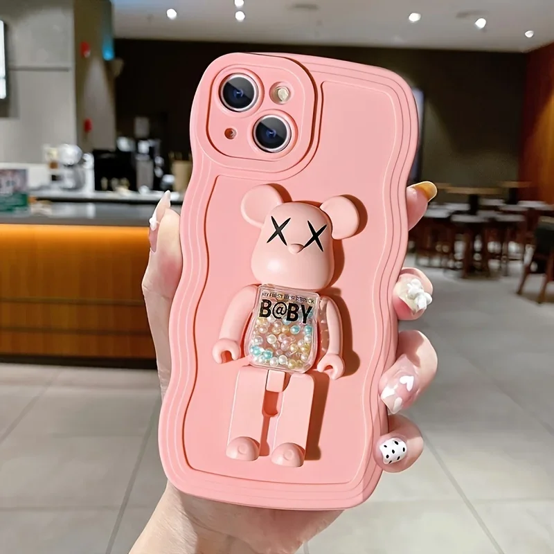 Phone Case With Cute Teddy Bear Foldable Stand For iPhone 15 14 13 12 11 Pro Max X XS MAX XR 7 8 S Plus