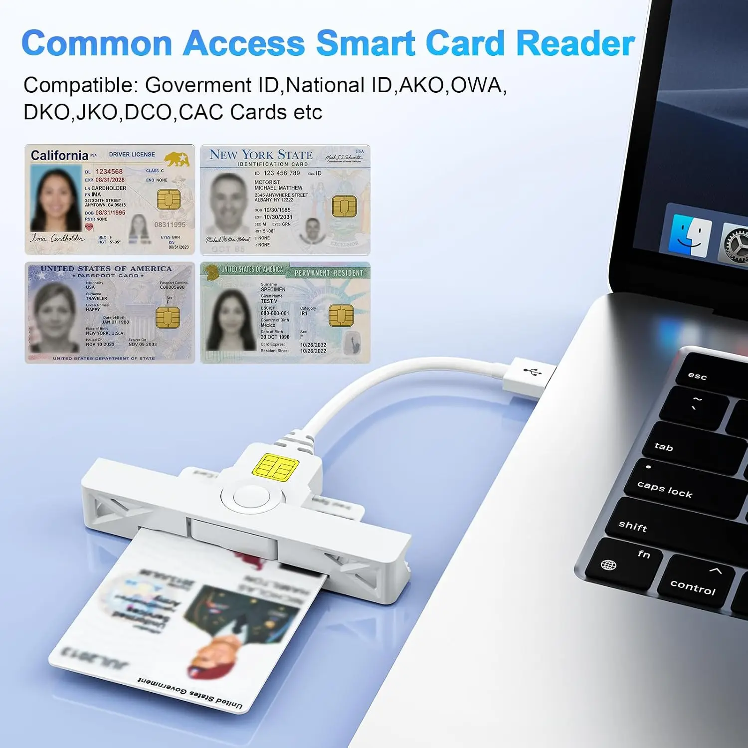 USB-A Smart CAC Card Reader for Military & Government ID DOD CAC PIV for Windows 10/11 & Mac, Plug and Play for Secure Access