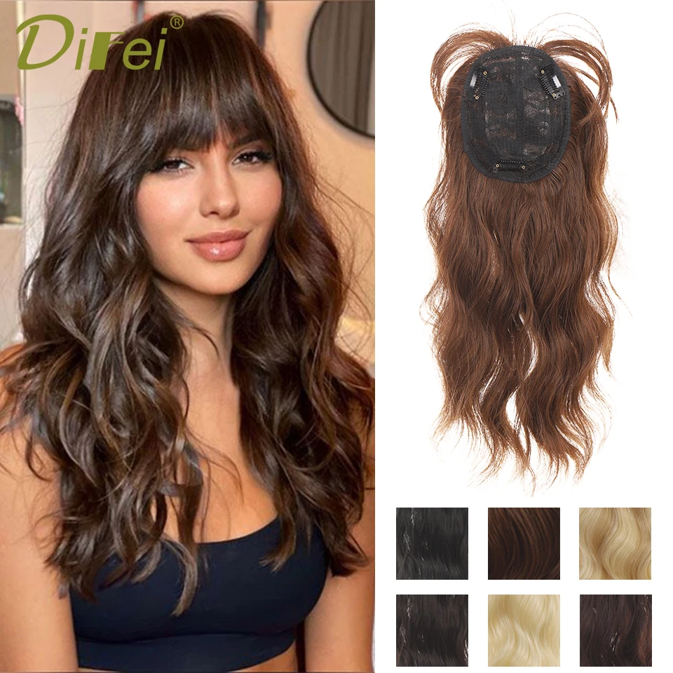 

DIFEI Water Wave Replacement Block Synthetic Wig Female Hair Cover Straight Bangs High Temperature Chemical Fiber Pad Wig