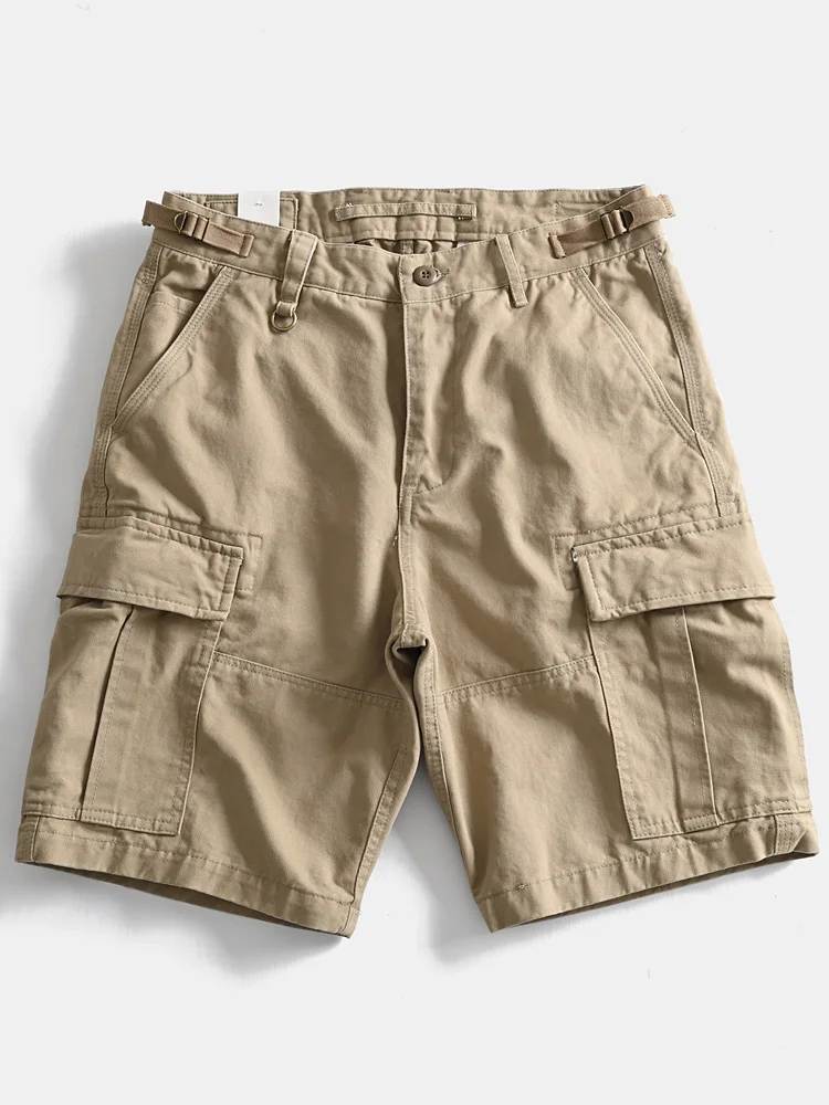 

Американские ретро-брюки из плотного хлопка для работы, с множеством карманов, повседневные, свободного кроя, мужские, прямые, длиной до колена