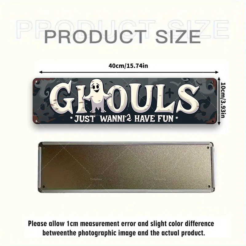 قطعة واحدة من لافتة معدنية، مقاس 4 × 16 بوصة "شبح مضحك "الغولز Just Wanna Have Fun" لافتة الهالوين لديكور المنزل"