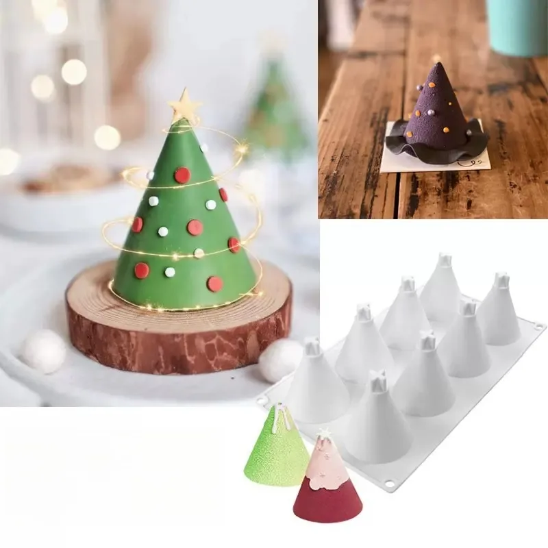 8/12 Löcher Weihnachtsmütze Silikonform für Schokolade Fondant Mousse Kuchen Backen Antihaft-Kegel Baum Dekorationswerkzeug