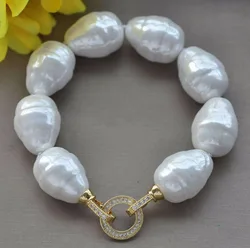 LARGE 20MM SOUTH SEA WHITE BAROQUE SHELL PEARL BRACELET 7.5 Spirituality Cuff Mental Yoga All Saints' Day Colorful Glowing