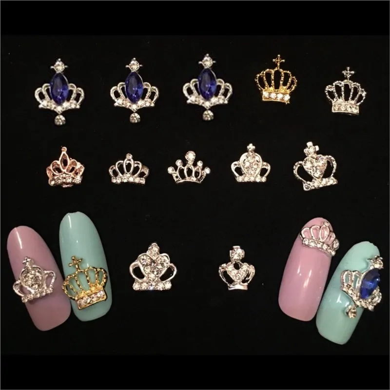 10pcs Nail Art golden Crown Alloy Jewelry Charms Decorations Crystal Polish Manicure Craft Germs 3D Rhinestones Accessories #5-6