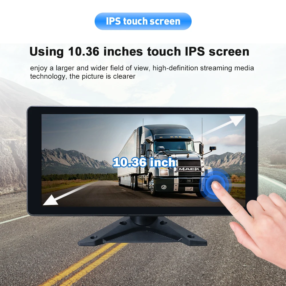 10.36 Inch Split Touch Screen Backup Truck Camera Monitor Kit System Back Parking Sensor DVR Carplay Android Auto