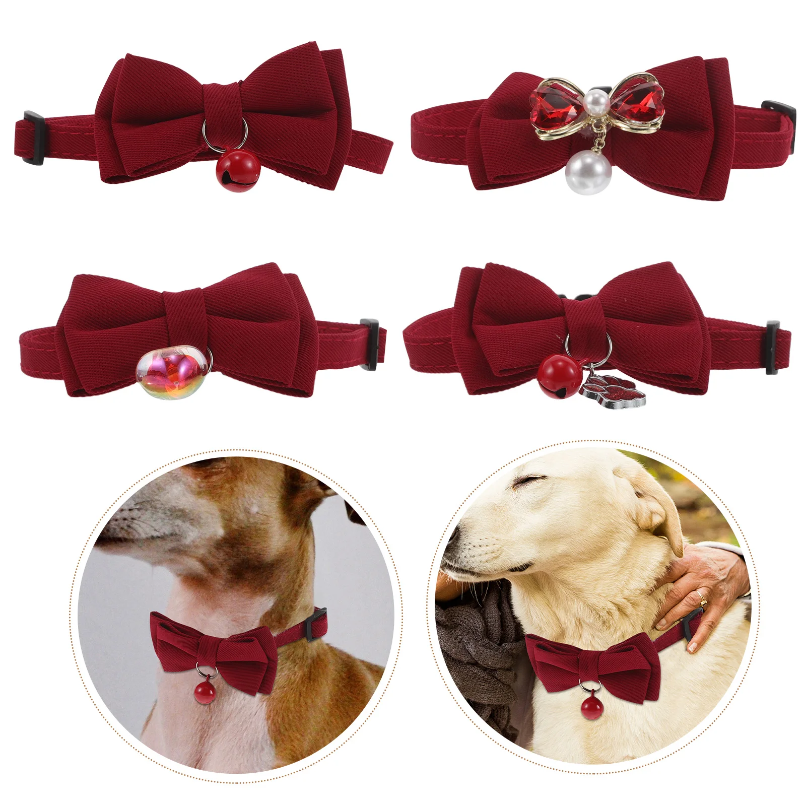

4 Pcs Pet Wedding Collar Cat Collars with Bow Tie Bell for Puppy Decorate Bride