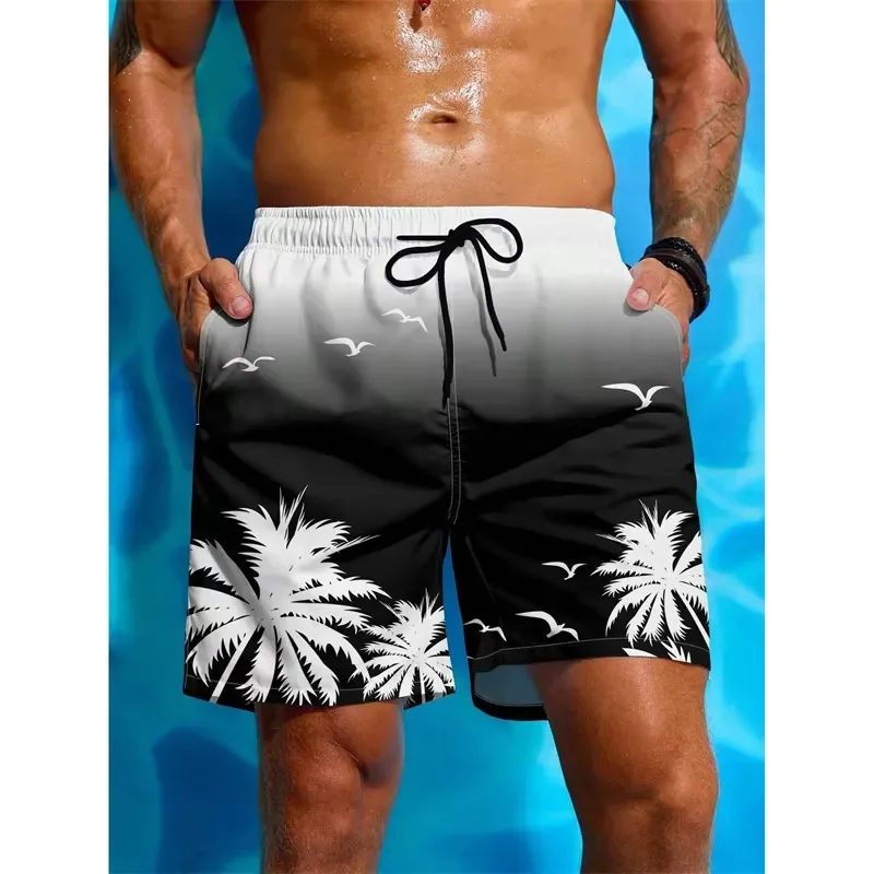 3D-gedruckte, atmungsaktive Strandshorts für Damen und Herren mit Palmenmuster, Farbverlauf, lockere Passform, ideal für den Sommer und als Streetwear. – Detail 5