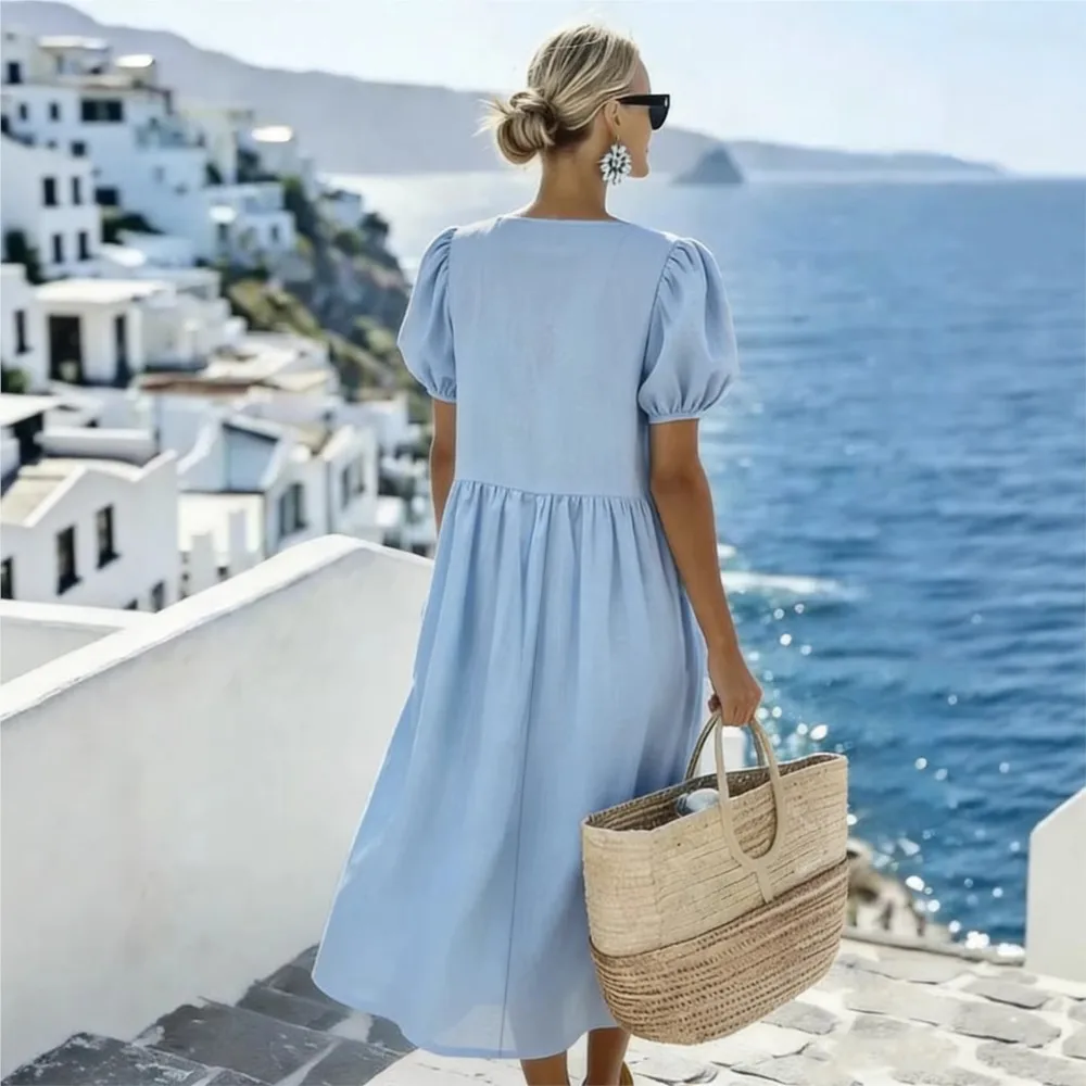 New Dresses For Woman Strappy Elegant dress Short Sleeves Solid Color Simple Style Vestidos All-match Temperament Trendy Casual