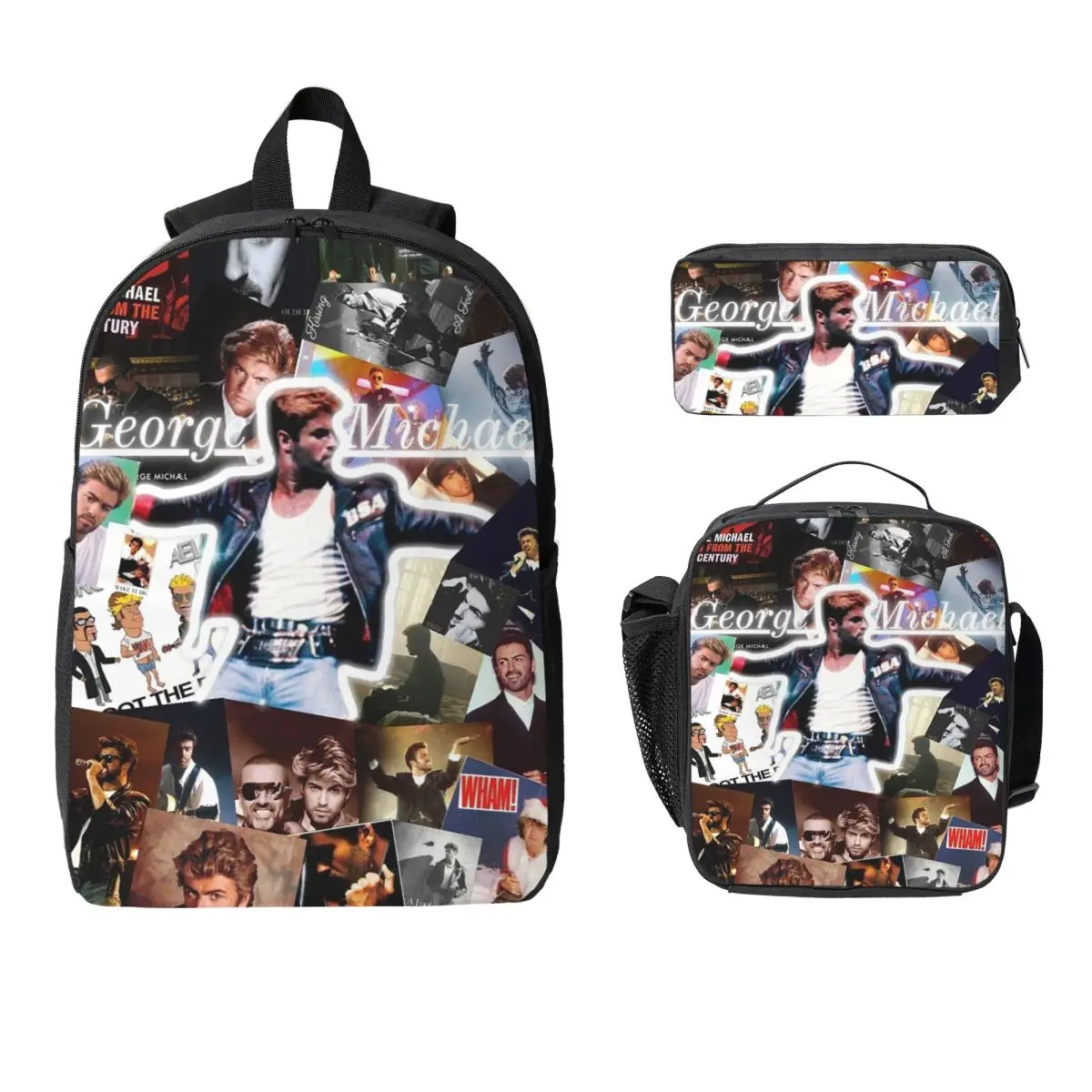 George Michael Backpack Student BookBag School Bag Laptop Shoulder Bags 3ps Insulated Lunch Bag Pencil Case