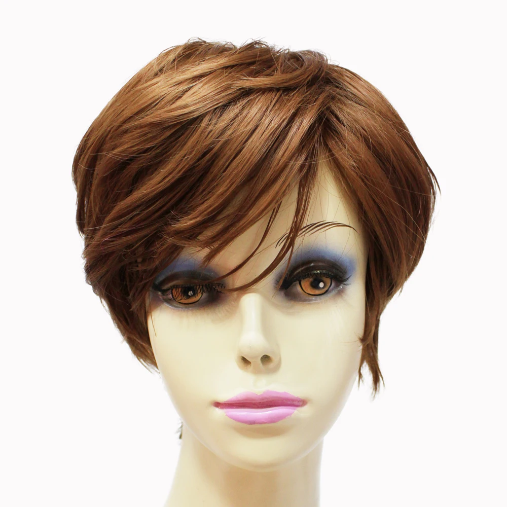 

Light Brown Short Pixie Cut Hairstyles Women's Straight Synthetic Hair Wigs Capless Wigs 8 Inch