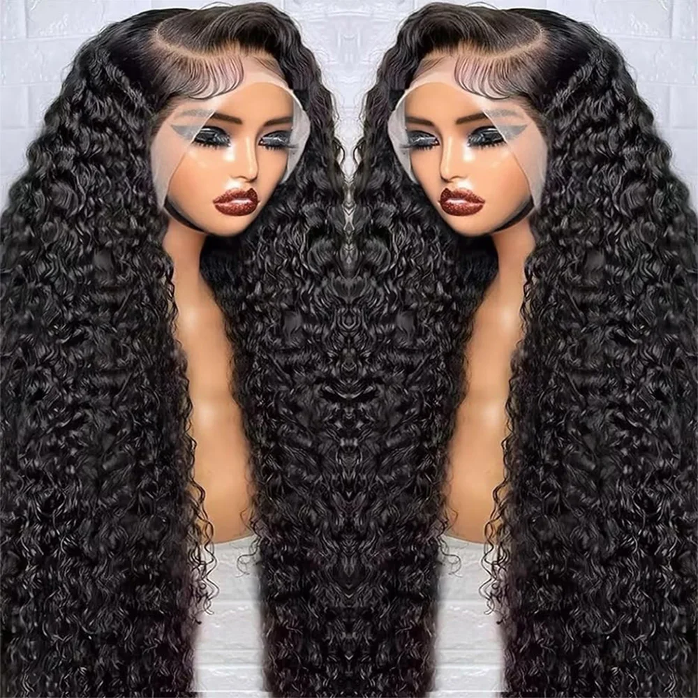 女性用ディープウェーブレースフロントウィッグ,巻き毛の人間の髪の毛,事前に摘み取られた,密度200%,13x6