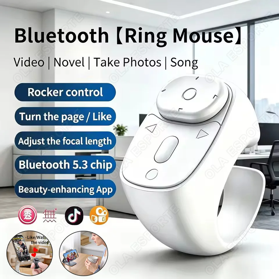 

Cell Phone Scrolling Ring Wireless Finger Shutter Remote Control Page Turner Mobile Phone Controller BT For Travel