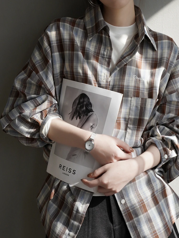 

Женский винтажный кардиган Warmo2025 в клетку, свободного кроя, с вышитым воротником, дышащий, из хлопка и полиэстера, с длинными рукавами