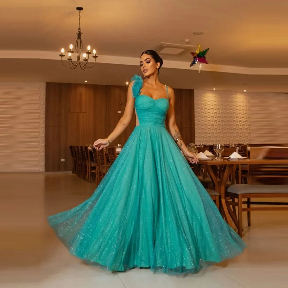 Katerina A Line Tulle Long Prom Evening Dresses One Shoulder Bowknot Floor Length Women Wedding Party Dress Formal Gown