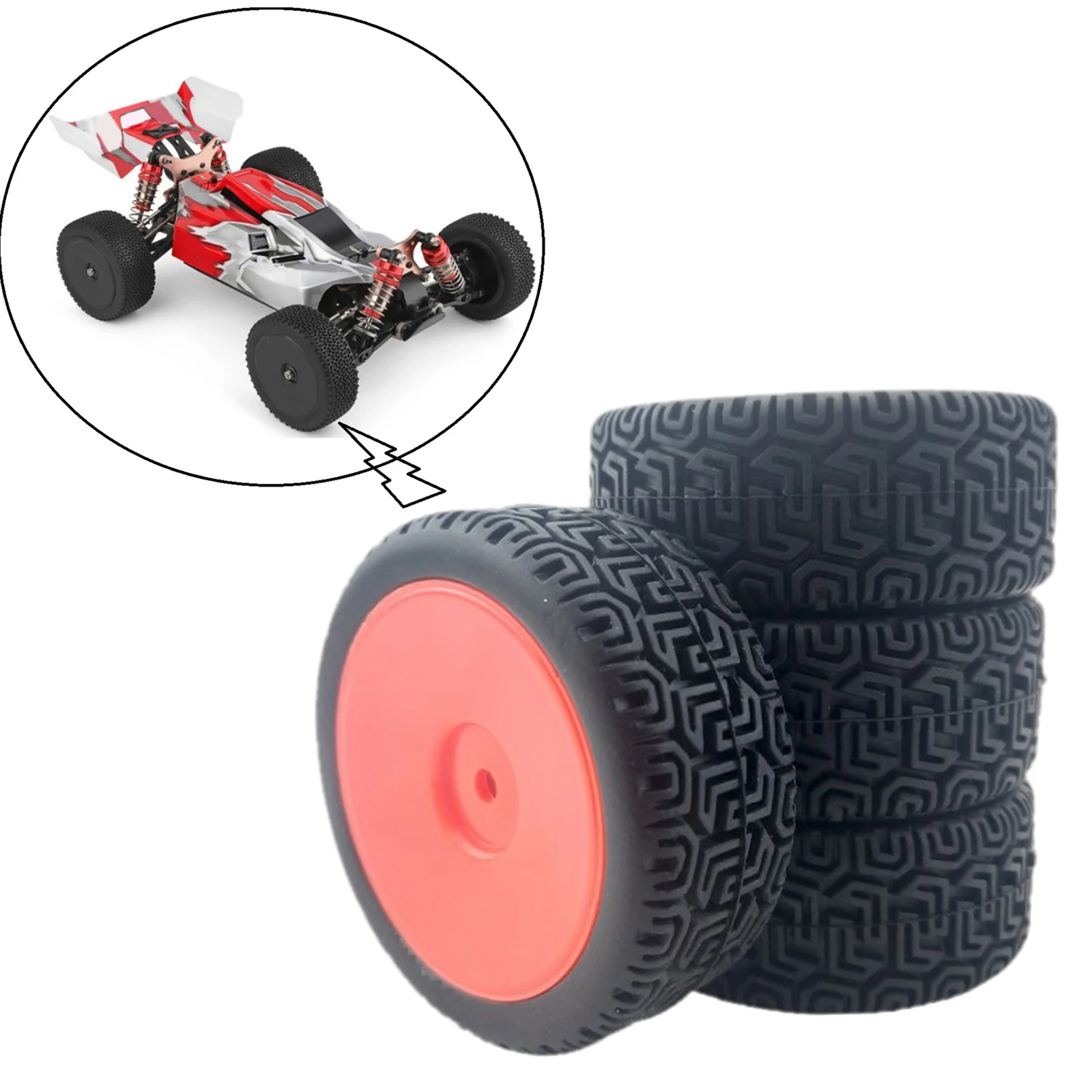 RC Car Rubber Tires & Wheels Rims 12mm Hex Hub for WLtoys 144001 and 1/18 1/16 1/10 Car Tyre(4-Pack)