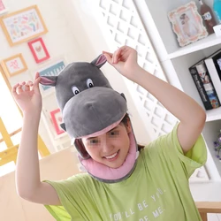 Realistic Hipppo Hat Adjustable Novelty Hippopotamus Headwear Stuffed Toy gift Photo Props party Funny Cosplay Apparel Accessory
