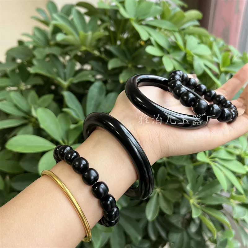 , Beads, Hetian Black Jade Vintage Bead , Thin Round Beauty Bracelet