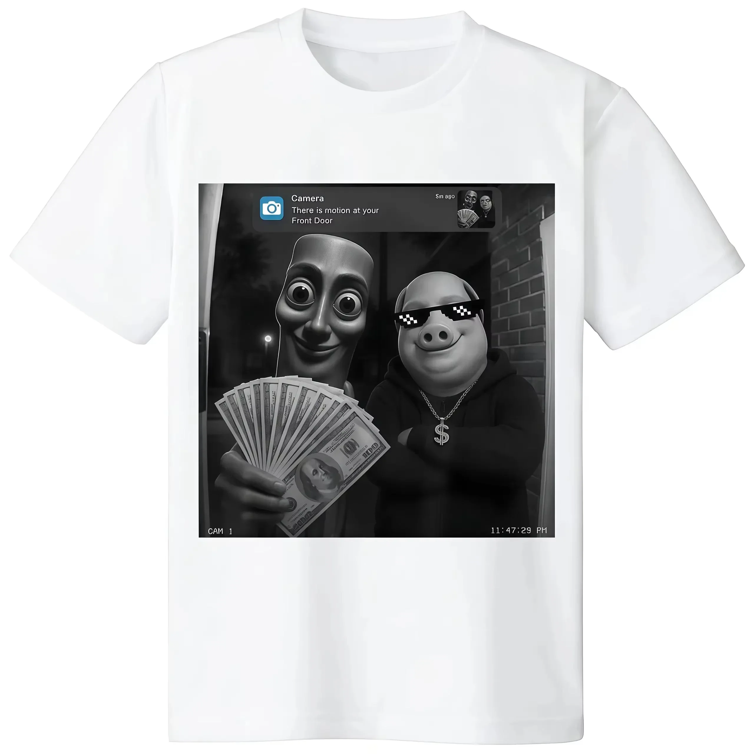There Is Motion At Your Front Door Tung Tung Tung Sahur John Pork Meme Brainrot T-Shirt Funny Graphic Print Tee Men's T-shirt