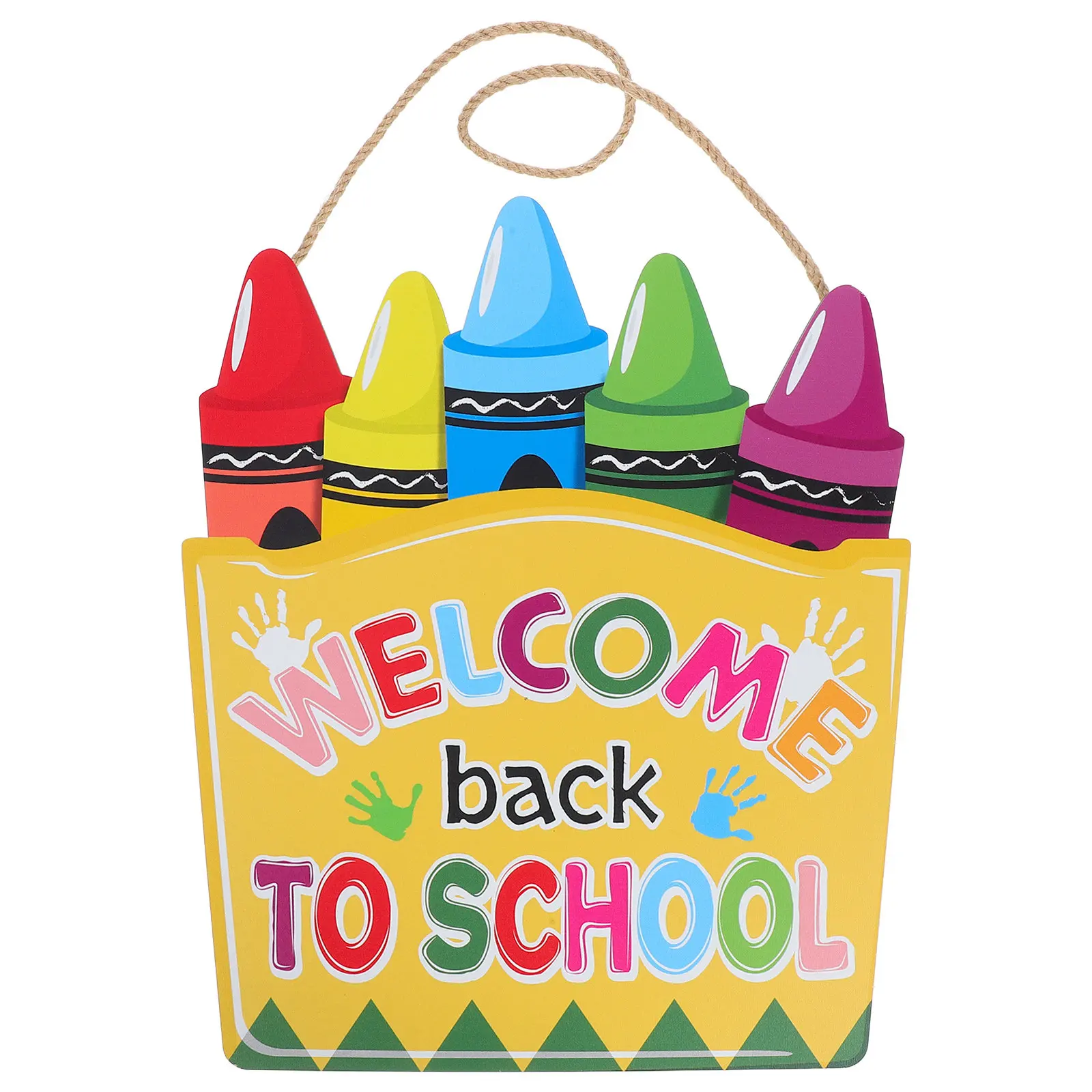 Wooden Back School Door Sign Welcome For Classroom Decor School Teacher Colorful Crayon Theme Compact Easy