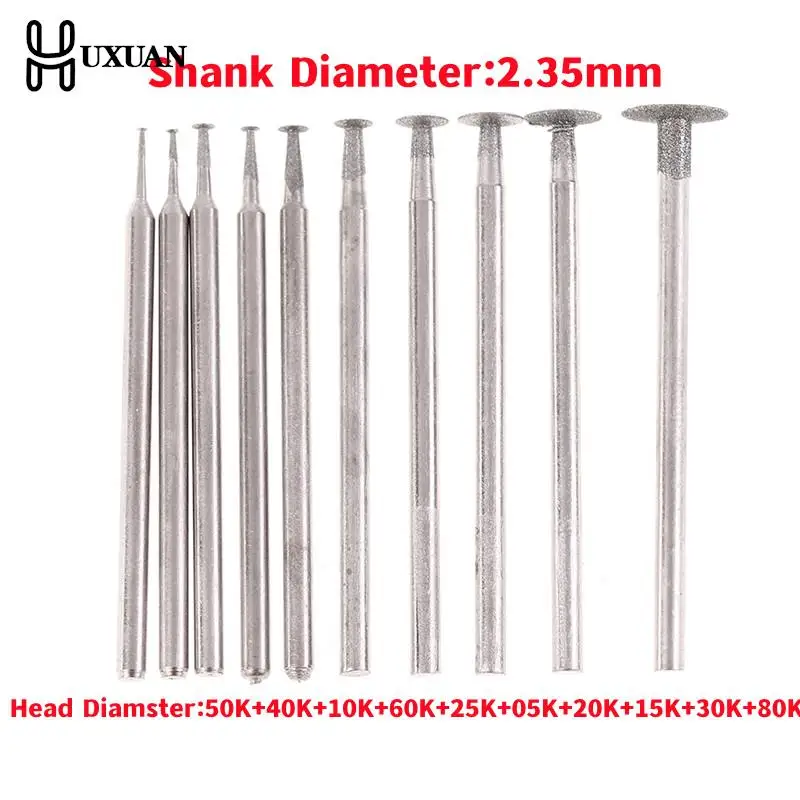 Точечная Шлифовальная головка с хвостовиком 2,35 мм, для резьбы по камню, нефриту, гравировки, полировки, 10 шт.