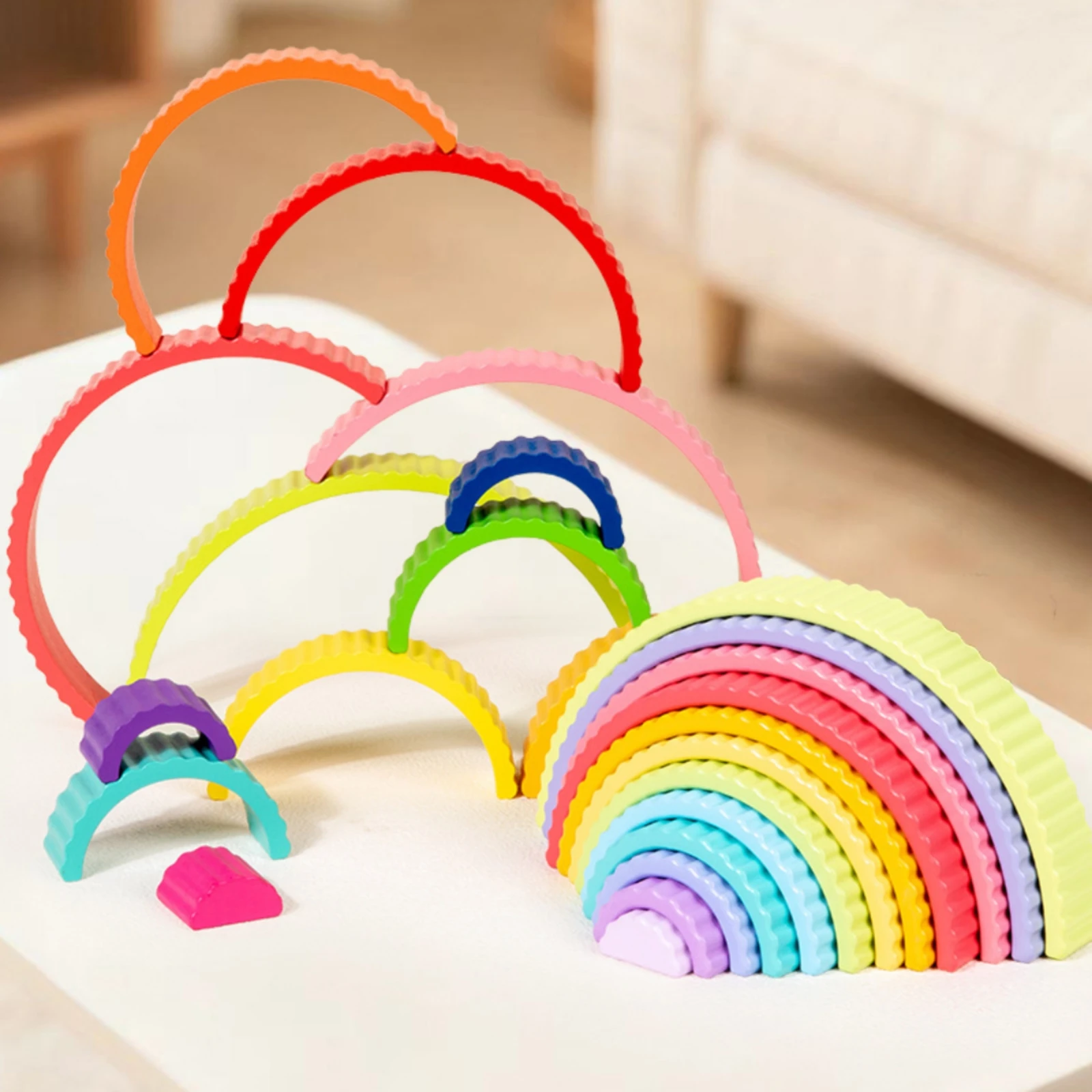 Rainbow Stacking Building Toy Fine Motor Skills Arch Stacking Toy with Scalloped Edges Nesting Arch Building Set Open-Ended