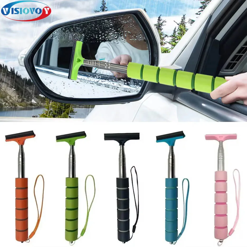 Car Rearview Mirror Wiper Stainless Steel Telescopic Retractable Layered Brush Head Auto Mirror Wash Clear for Auto Accessories