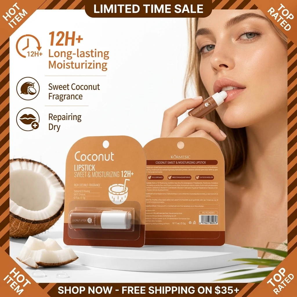Coconut Lip Balm 12H Moisturizing Lipstick Dry Chapped Lips Repair Nourishing Hydrating Butter Men Women Daily Care Gloss