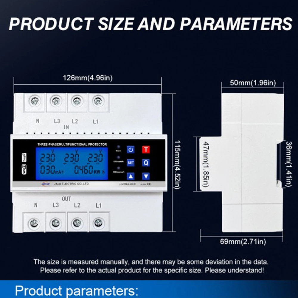 220V 60A WiFi Tuya Three-phase Self-resetting Overvoltage Undervoltage Overload and Leakage Protection Device