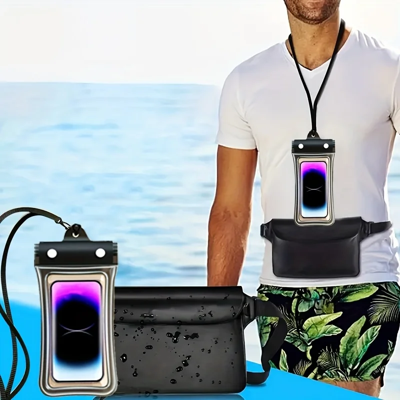 2 Pieces/Set of Waterproof Phone Cases + 4-Layer Waterproof Phone Bag, with Air Chamber Floatation, Simple Design, Suitable for All Water Activities, Swimming, Rainy Days, Beach Excursions, Skiing Ywsh0047