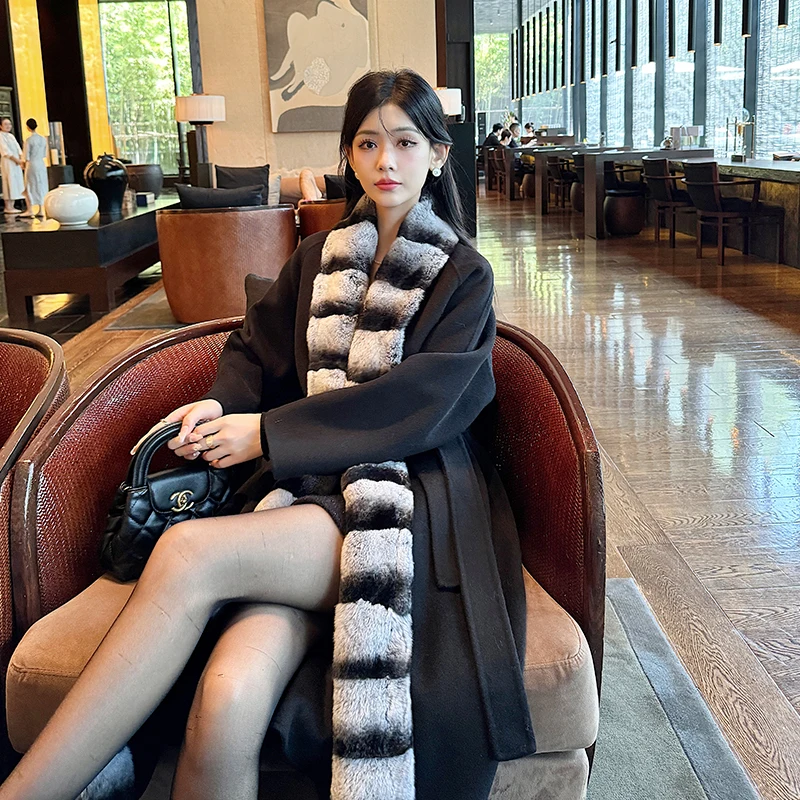 Women's sheep wool coat long winter warm trench shawl fur coat whole fur